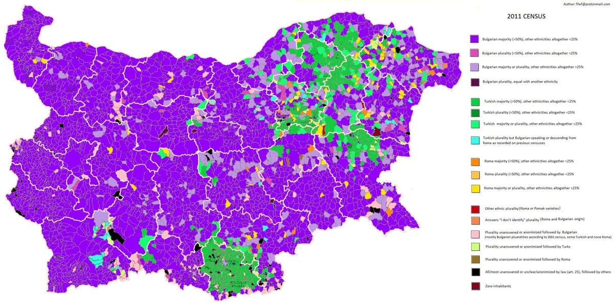 karta Bugarske etničkih