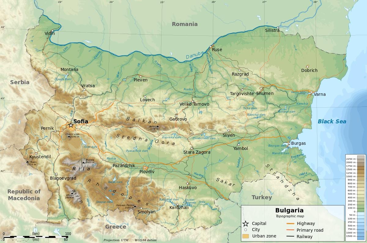 karta Bugarske geografije